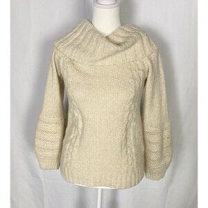 Sleeping on Snow Anthropologie Sweater Sz Small Ivory CableKnit Cowl Neck Alpaca